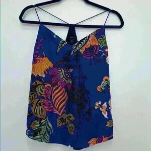 J Crew - Silk Floral Blue Tropical Top size 00